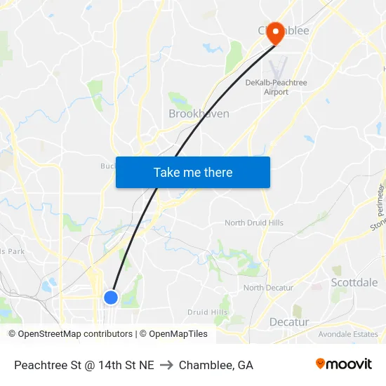 Peachtree St @ 14th St NE to Chamblee, GA map