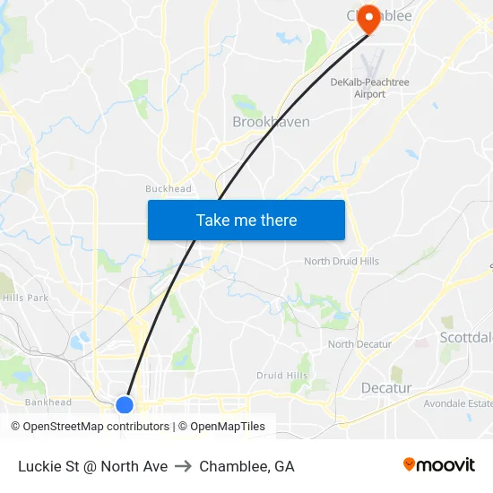 Luckie St @ North Ave to Chamblee, GA map