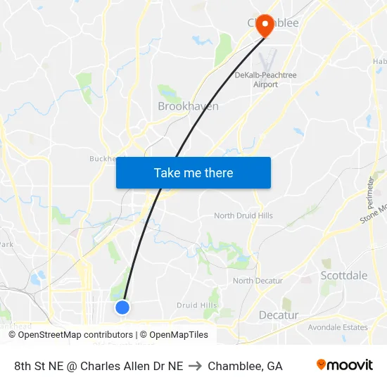8th St NE @ Charles Allen Dr NE to Chamblee, GA map