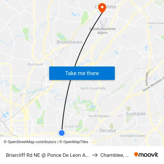 Briarcliff Rd NE @ Ponce De Leon Ave to Chamblee, GA map