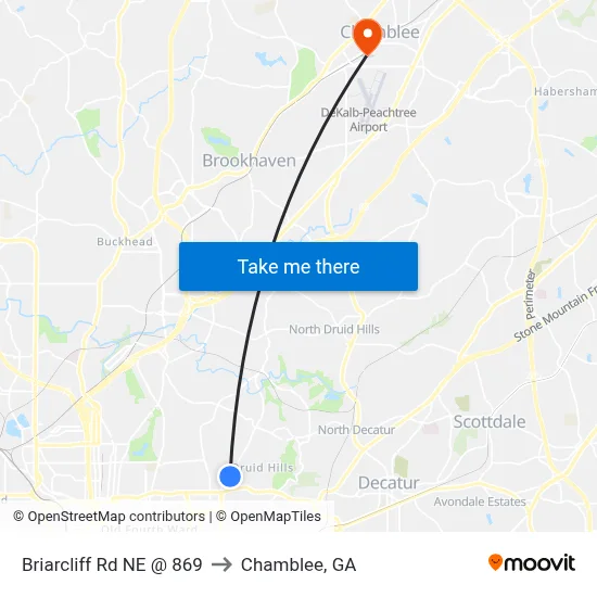 Briarcliff Rd NE @ 869 to Chamblee, GA map