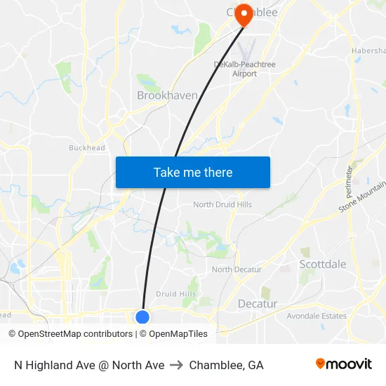 N Highland Ave @ North Ave to Chamblee, GA map