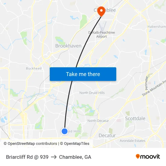 Briarcliff Rd @ 939 to Chamblee, GA map