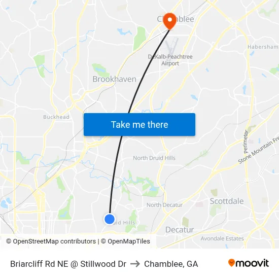 Briarcliff Rd NE @ Stillwood Dr to Chamblee, GA map
