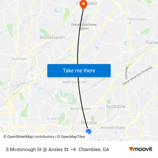 S Mcdonough St @ Ansley St to Chamblee, GA map