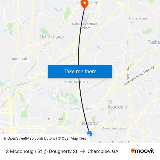 S Mcdonough St @ Dougherty St to Chamblee, GA map