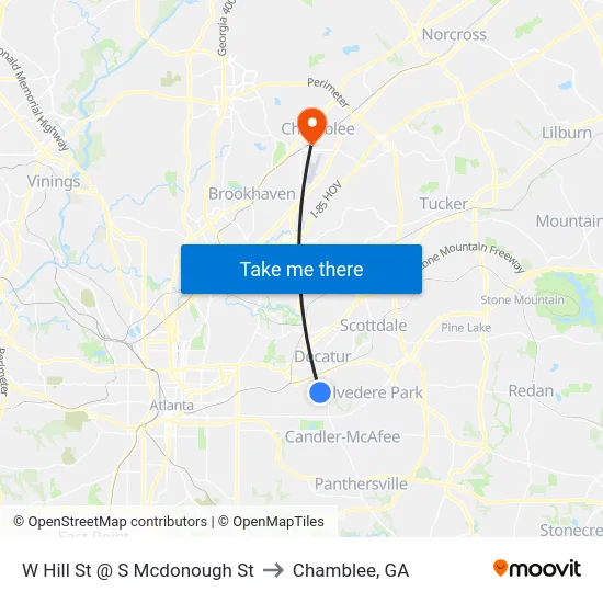 W Hill St @ S Mcdonough St to Chamblee, GA map