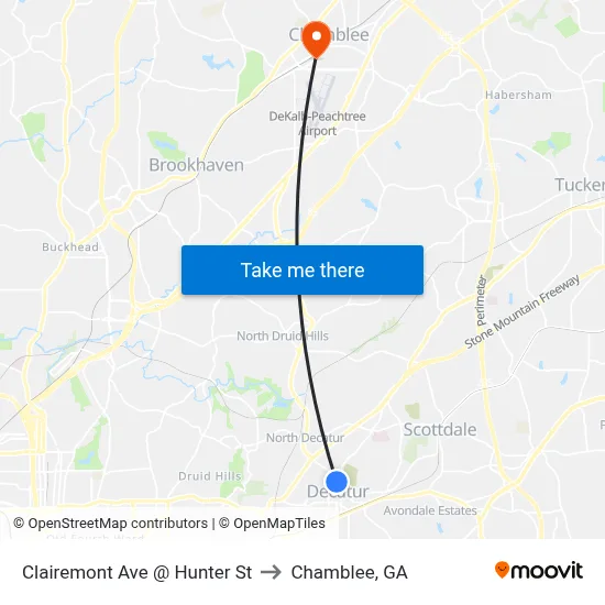 Clairemont Ave @ Hunter St to Chamblee, GA map