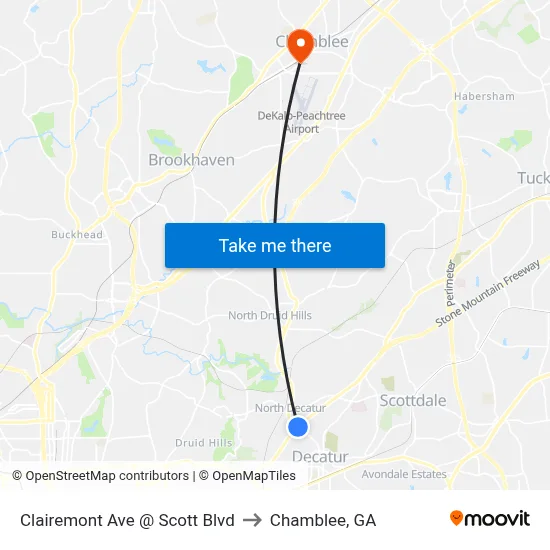 Clairemont Ave @ Scott Blvd to Chamblee, GA map