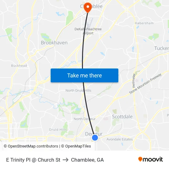 E Trinity Pl @ Church St to Chamblee, GA map