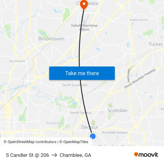 S Candler St @ 206 to Chamblee, GA map