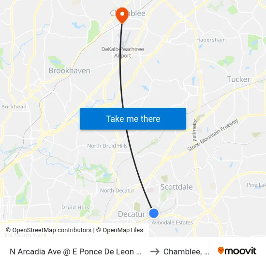 N Arcadia Ave @ E Ponce De Leon Ave to Chamblee, GA map