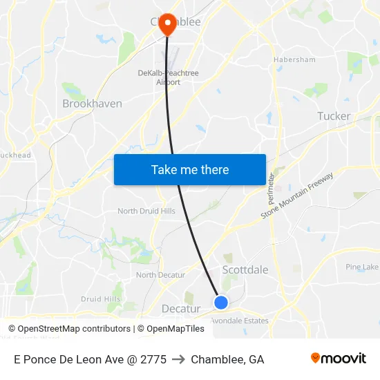 E Ponce De Leon Ave @ 2775 to Chamblee, GA map