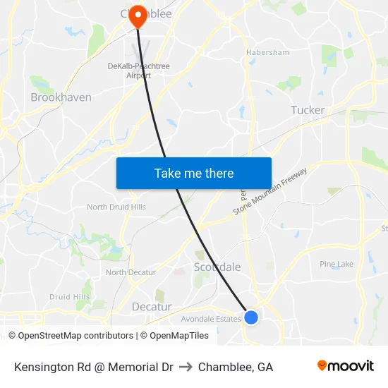 Kensington Rd @ Memorial Dr to Chamblee, GA map