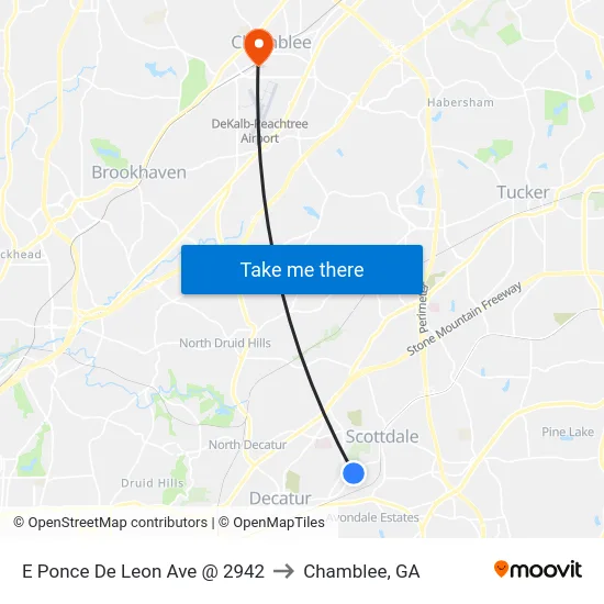 E Ponce De Leon Ave @ 2942 to Chamblee, GA map