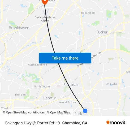 Covington Hwy @ Porter Rd to Chamblee, GA map