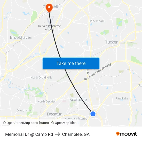 Memorial Dr @ Camp Rd to Chamblee, GA map