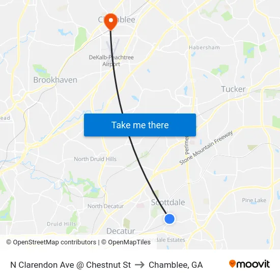 N Clarendon Ave @ Chestnut St to Chamblee, GA map