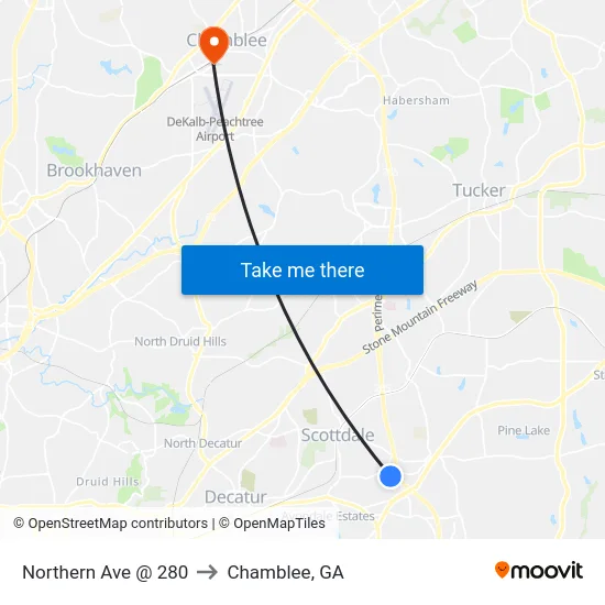 Northern Ave @ 280 to Chamblee, GA map