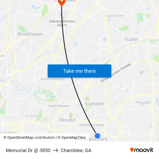 Memorial Dr @ 3850 to Chamblee, GA map