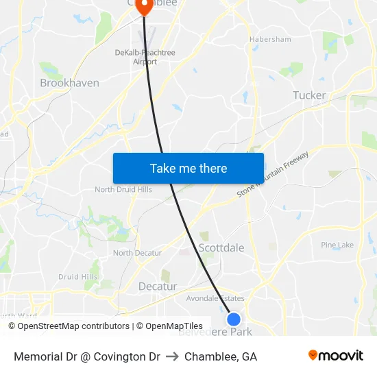 Memorial Dr @ Covington Dr to Chamblee, GA map