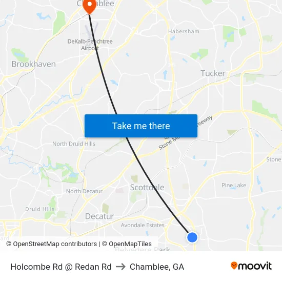 Holcombe Rd @ Redan Rd to Chamblee, GA map