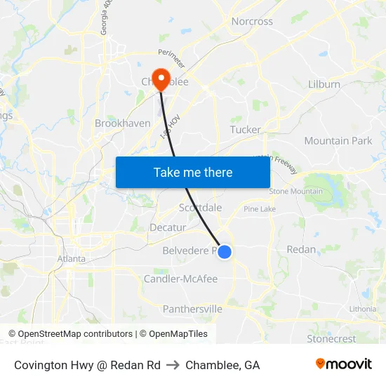 Covington Hwy @ Redan Rd to Chamblee, GA map