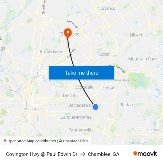 Covington Hwy @ Paul Edwin Dr to Chamblee, GA map