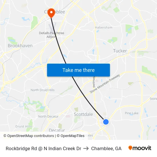 Rockbridge Rd @ N Indian Creek Dr to Chamblee, GA map