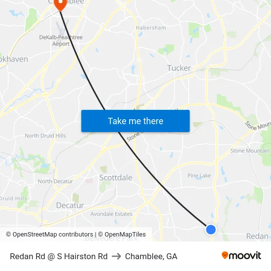 Redan Rd @ S Hairston Rd to Chamblee, GA map