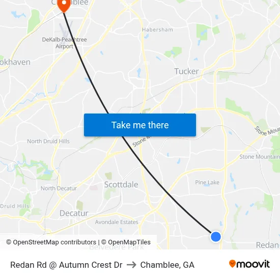 Redan Rd @ Autumn Crest Dr to Chamblee, GA map