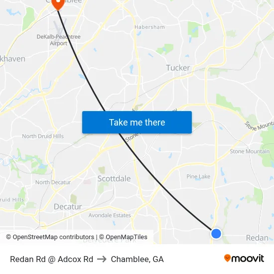 Redan Rd @ Adcox Rd to Chamblee, GA map