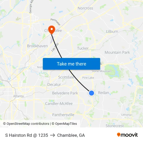 S Hairston Rd @ 1235 to Chamblee, GA map