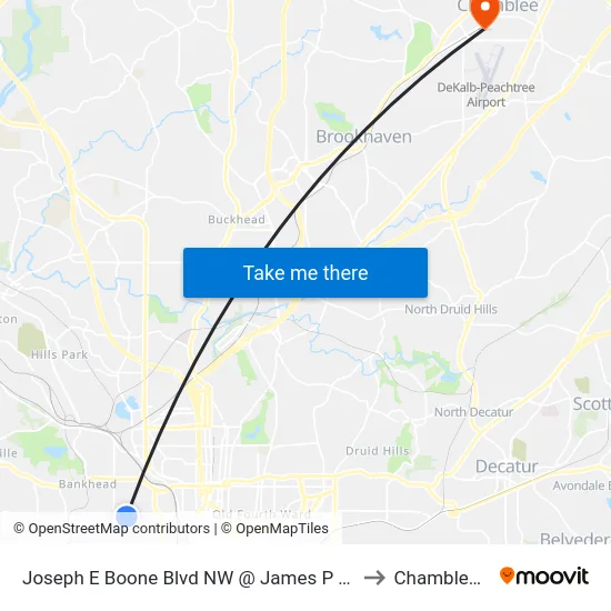 Joseph E Boone Blvd NW @ James P Brawley Dr to Chamblee, GA map