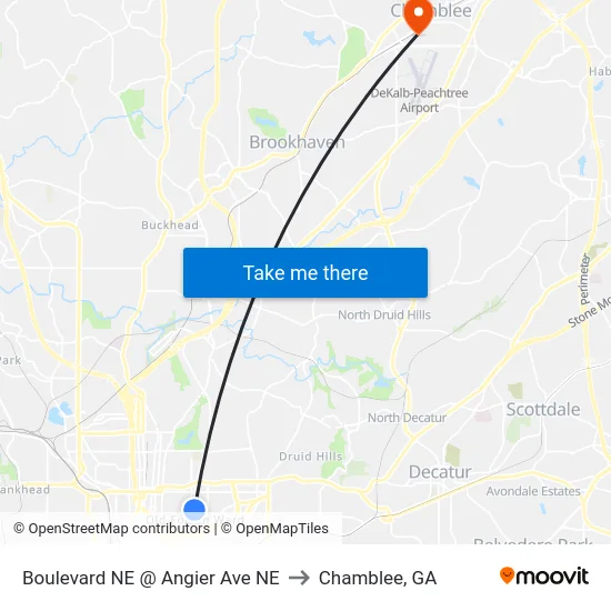 Boulevard NE @ Angier Ave NE to Chamblee, GA map