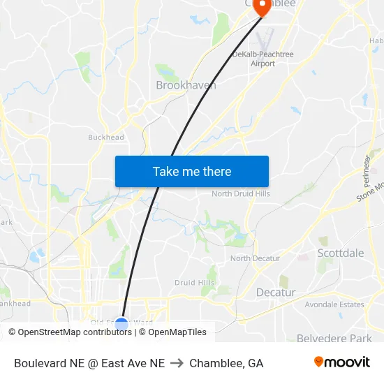 Boulevard NE @ East Ave NE to Chamblee, GA map