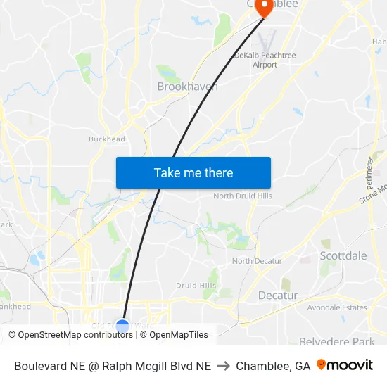 Boulevard NE @ Ralph Mcgill Blvd NE to Chamblee, GA map