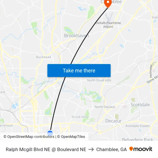 Ralph Mcgill Blvd NE @ Boulevard NE to Chamblee, GA map