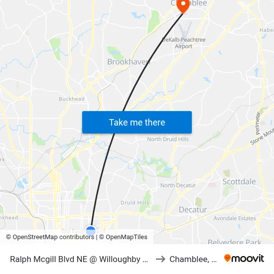 Ralph Mcgill Blvd NE @ Willoughby Way to Chamblee, GA map