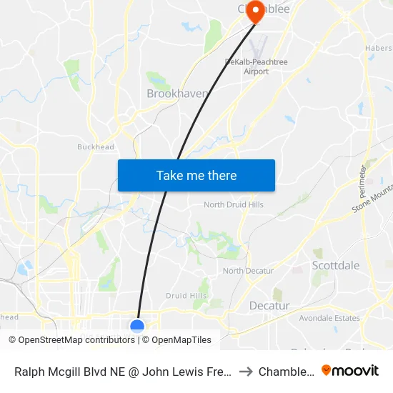 Ralph Mcgill Blvd NE @ John Lewis Freedom Pkwy NE to Chamblee, GA map