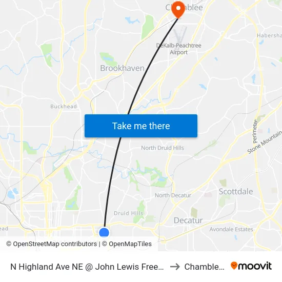 N Highland Ave NE @ John Lewis Freedom Pkwy NE to Chamblee, GA map