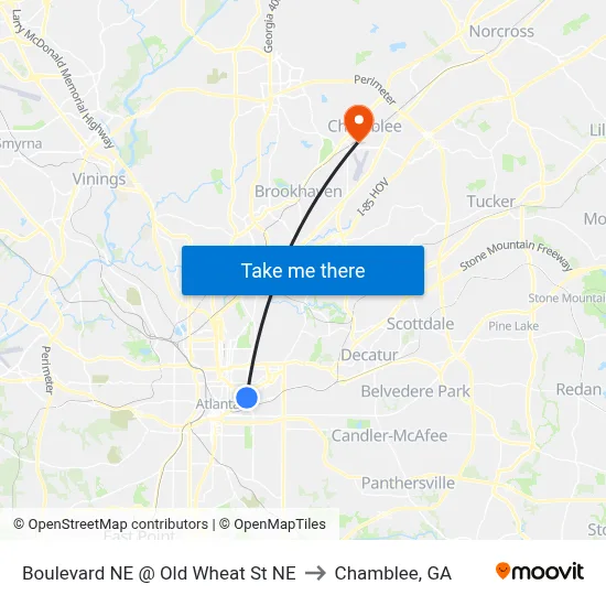 Boulevard NE @ Old Wheat St NE to Chamblee, GA map