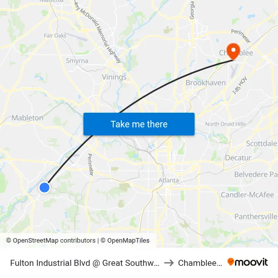 Fulton Industrial Blvd @ Great Southwest Pkwy to Chamblee, GA map