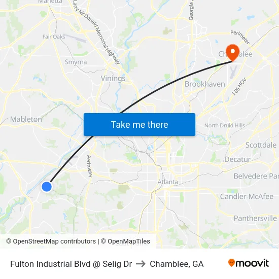 Fulton Industrial Blvd @ Selig Dr to Chamblee, GA map
