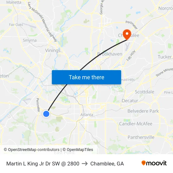 Martin L King Jr Dr SW @ 2800 to Chamblee, GA map