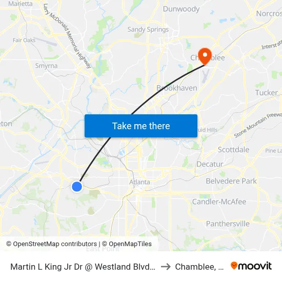 Martin L King Jr Dr @ Westland Blvd NW to Chamblee, GA map