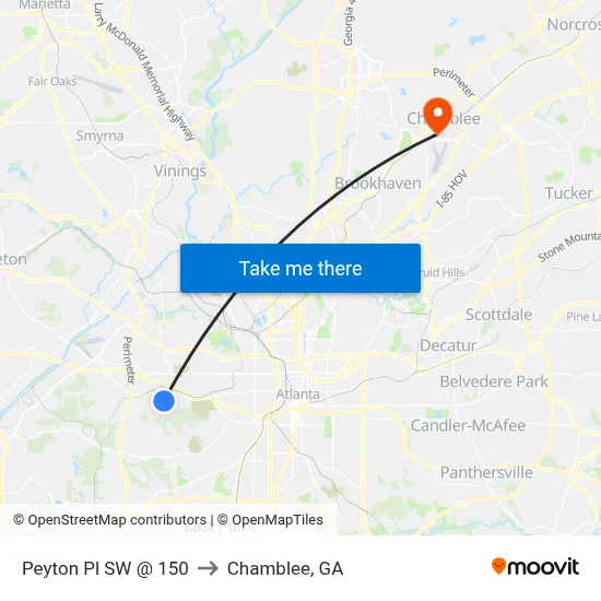 Peyton Pl SW @ 150 to Chamblee, GA map