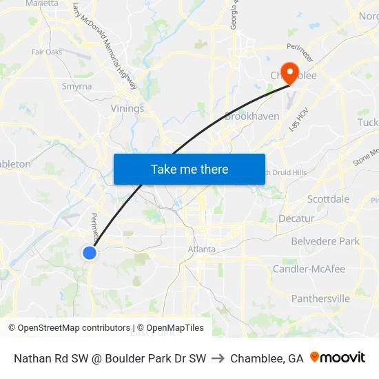 Nathan Rd SW @ Boulder Park Dr SW to Chamblee, GA map