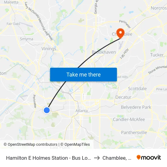 Hamilton E Holmes Station - Bus Loop to Chamblee, GA map