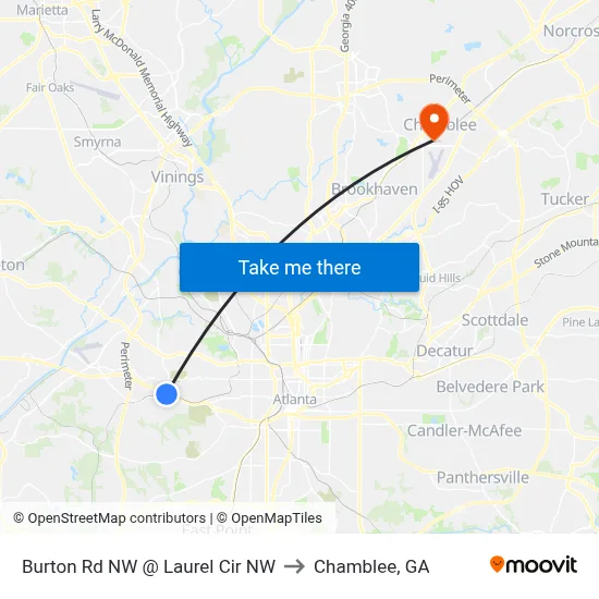 Burton Rd NW @ Laurel Cir NW to Chamblee, GA map